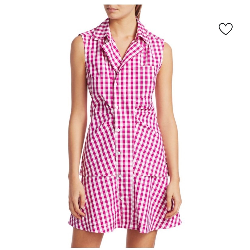 Pink White Gingham Sleeveless Shirt Dress Button costal preppy Derek lam‎ mini 8